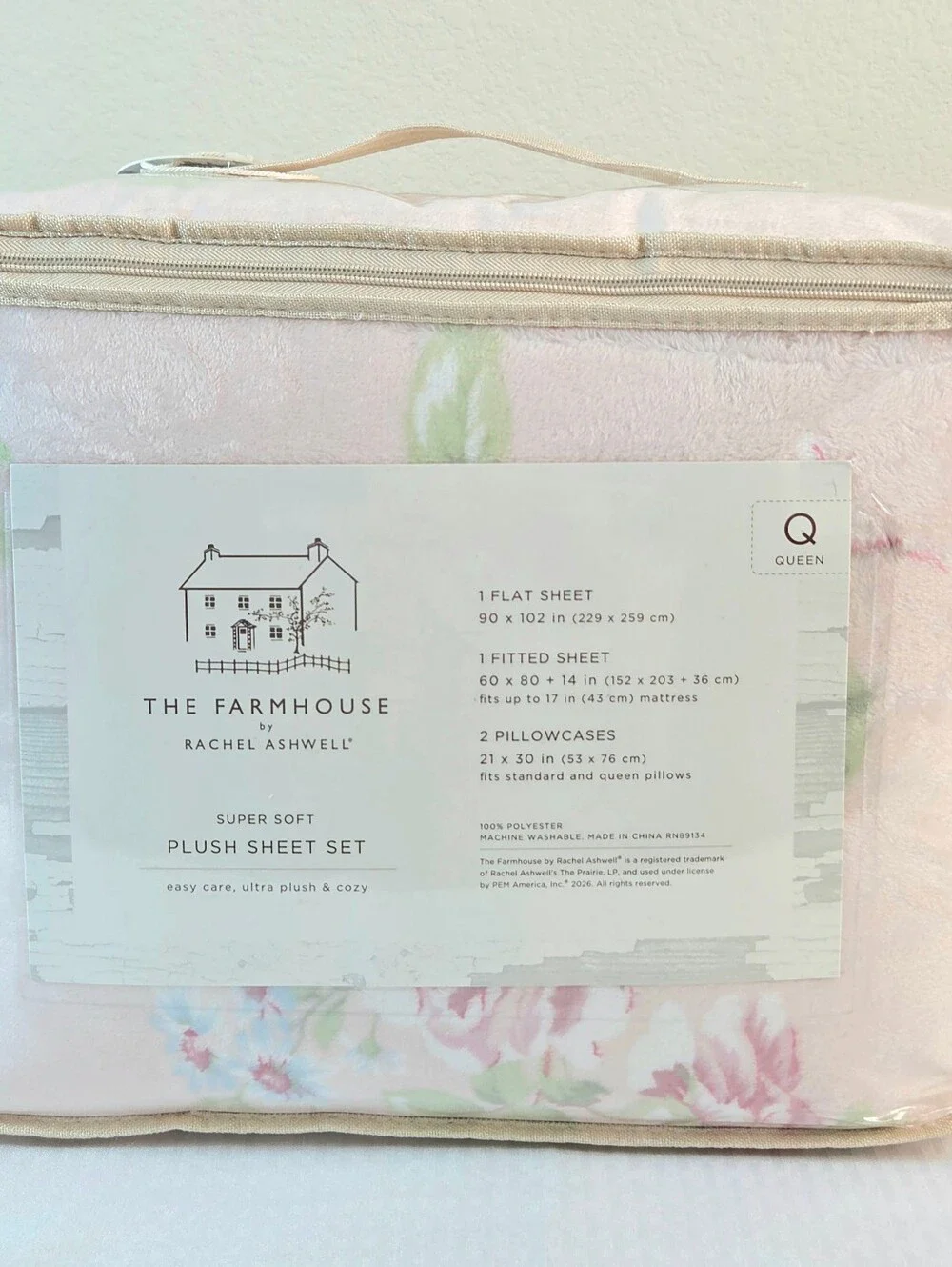 The Farmhouse Rachel Ashwell Ultra Plush QUEEN Sheet Set Pink Floral Rose